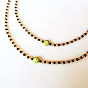 Green Evil Eye Black Golden Beaded Anklet Set
